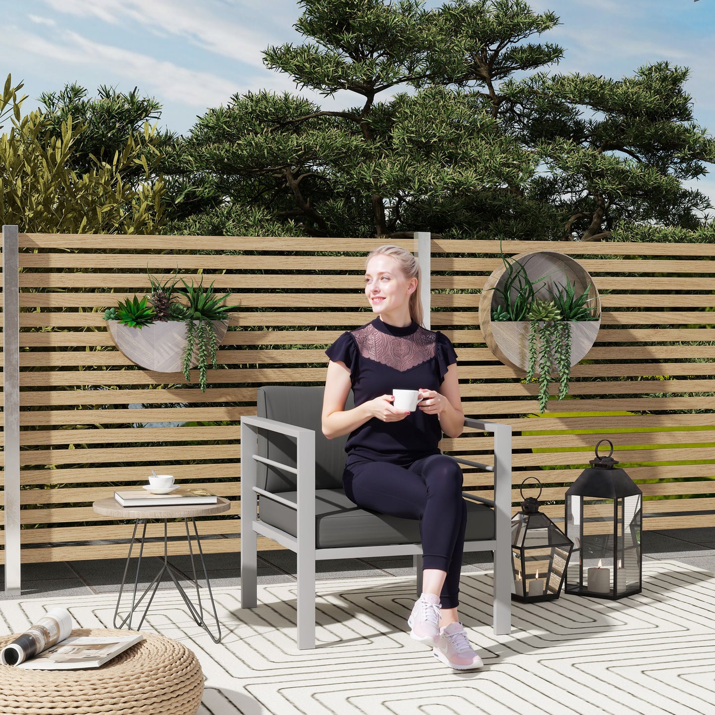AI62 Decor 2-Piece Outdoor Sofa Set with Removable Cushions
