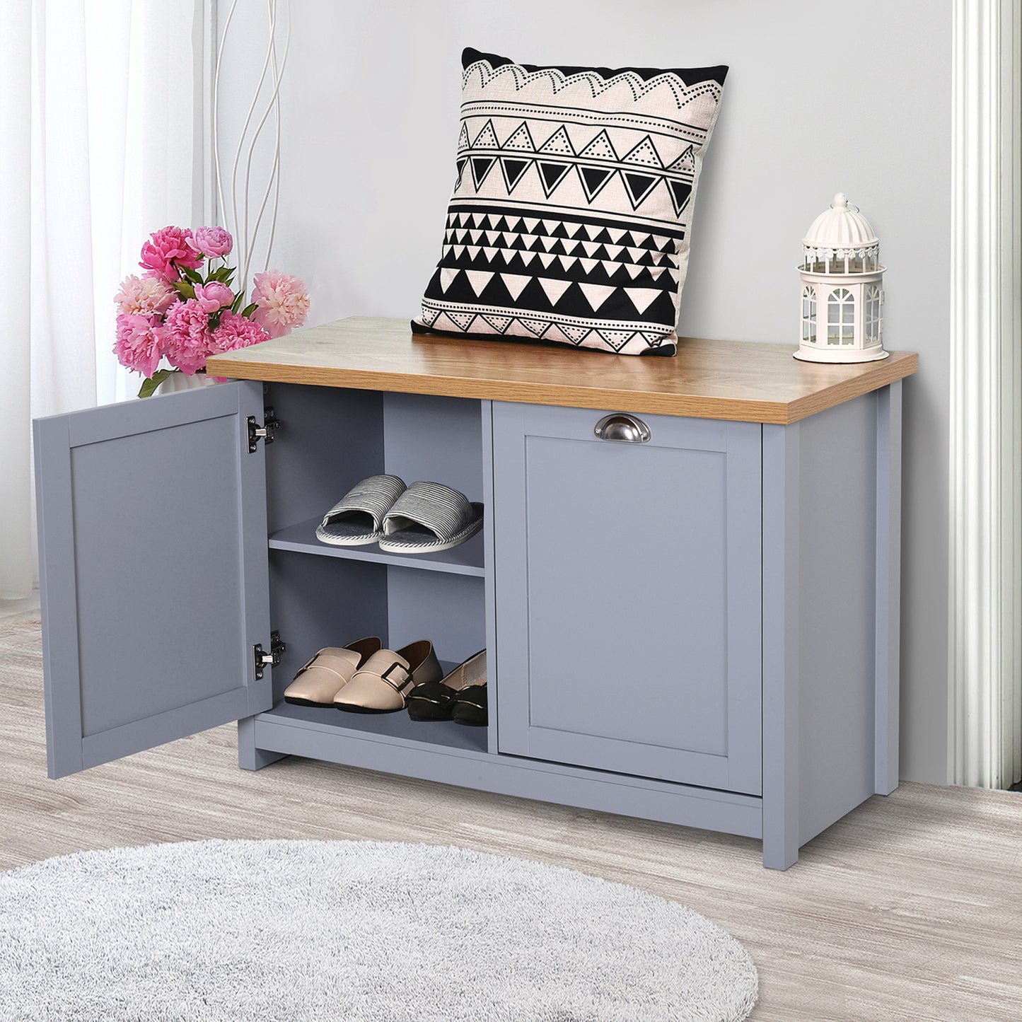 AI62 Decor  Modern Grey Shoe Cabinet with 2 Doors