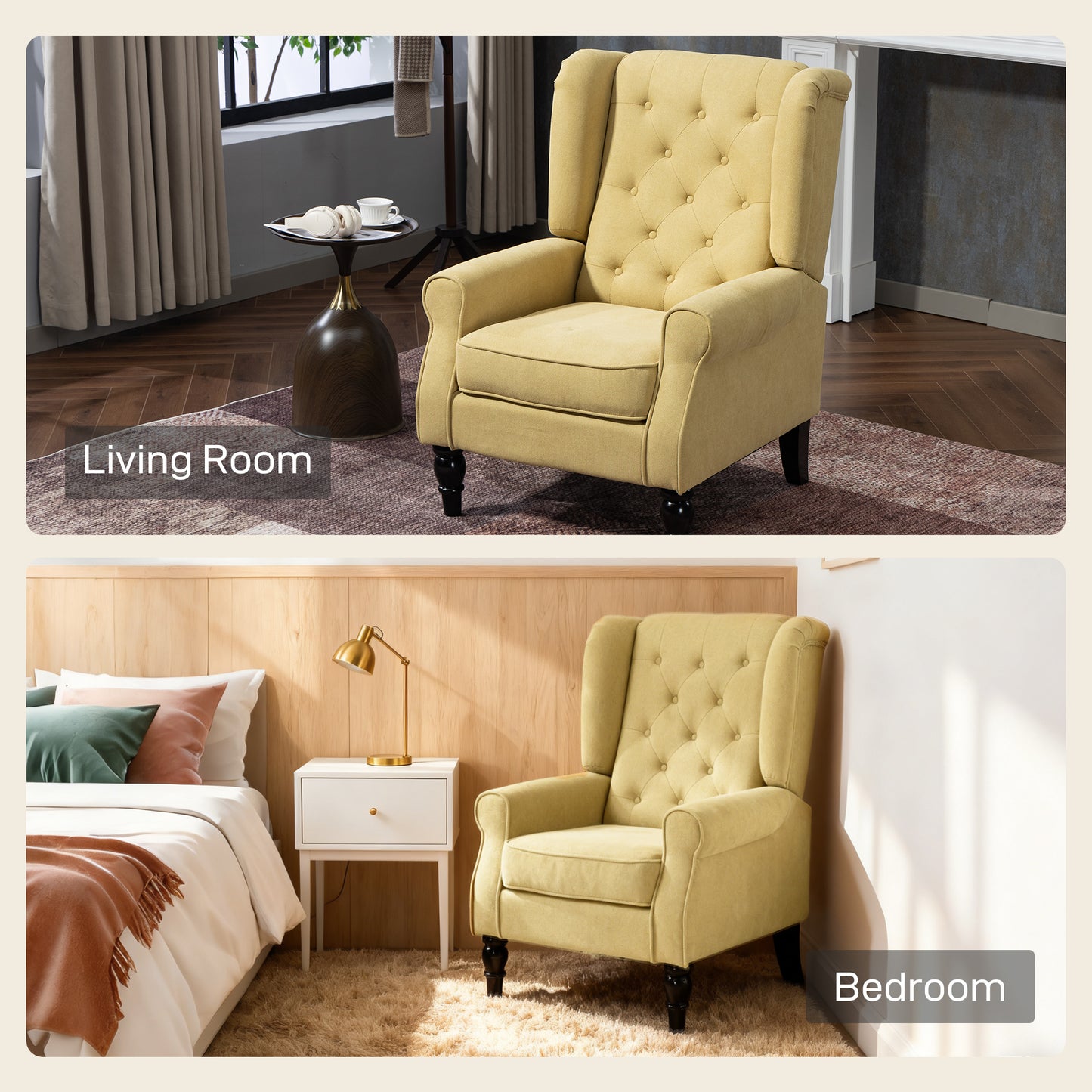 AI62 Decor Wingback Accent Chair, Button Tufted Upholstered – Yellow