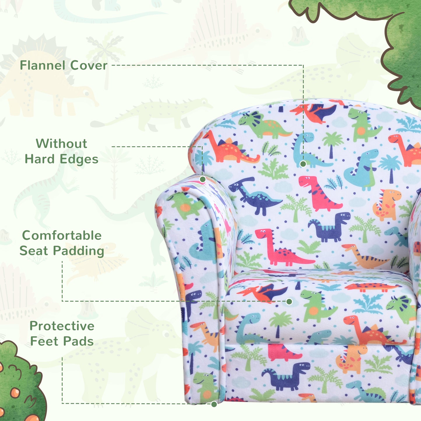 AI62 Decor Kids Dinosaur Armchair – Flannel Tub Chair