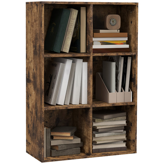 AI62 Decor Six-Cube Bookcase - Rustic Brown Wood Effect