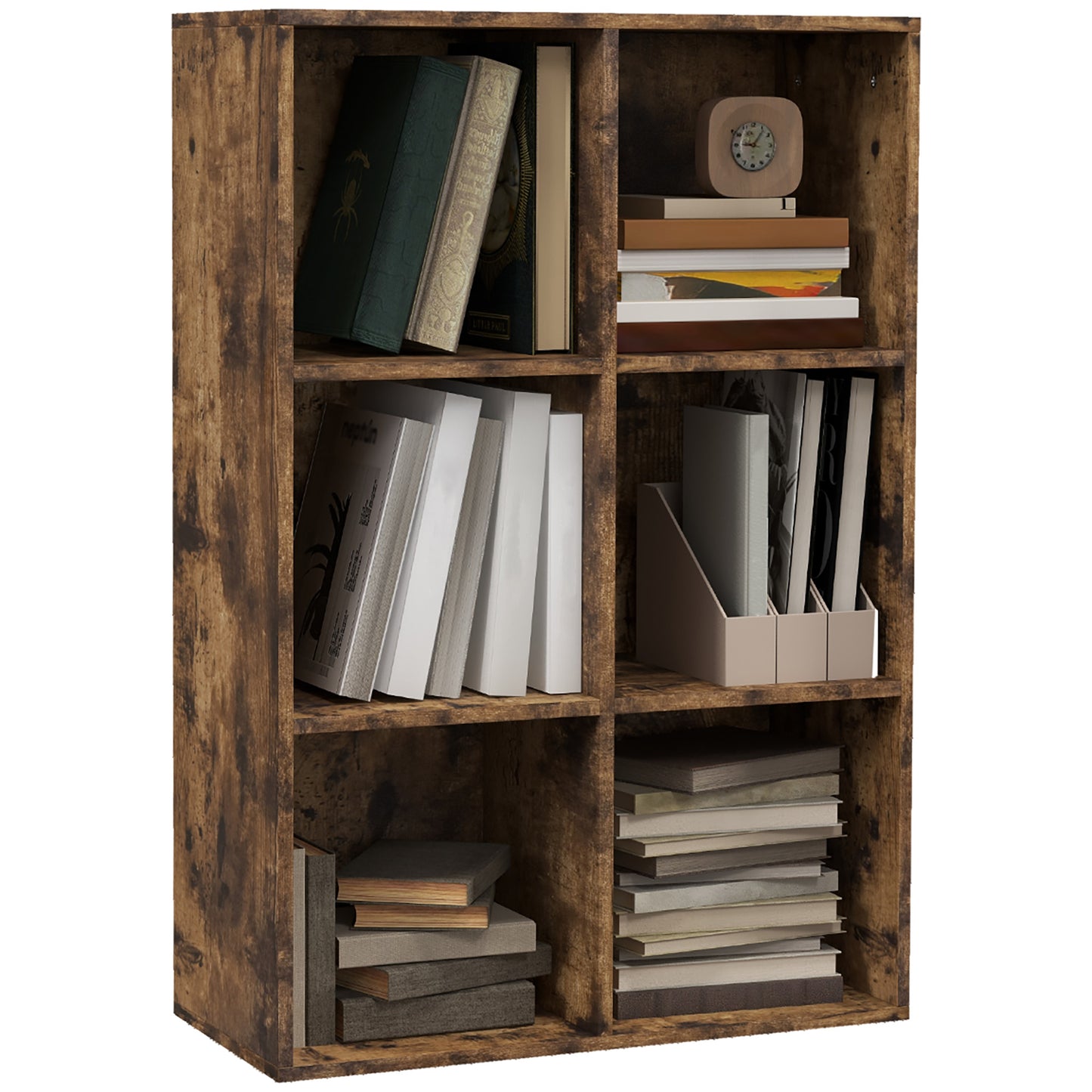 AI62 Decor Six-Cube Bookcase - Rustic Brown Wood Effect