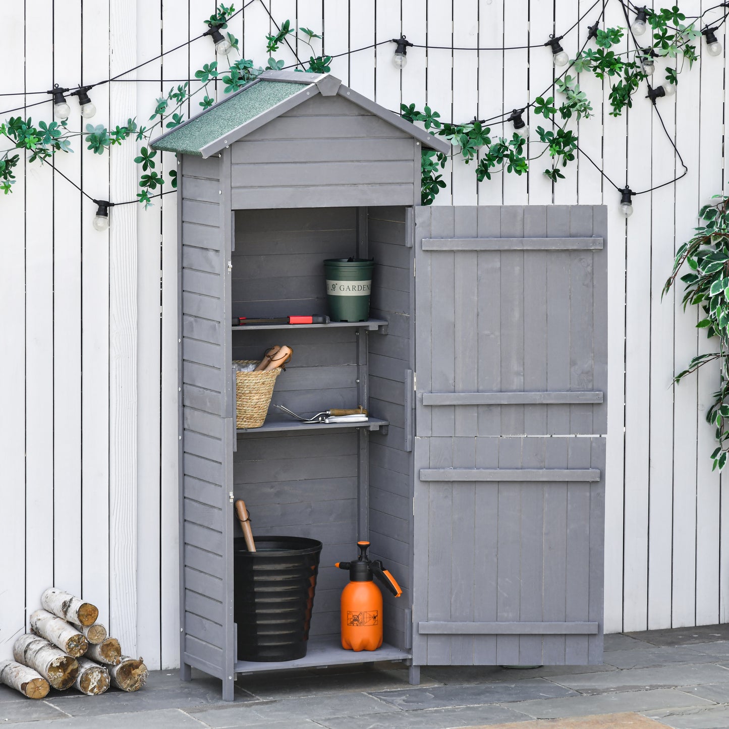 AI62 Decor Wooden Garden Storage Shed with Shelves & Lockable Doors
