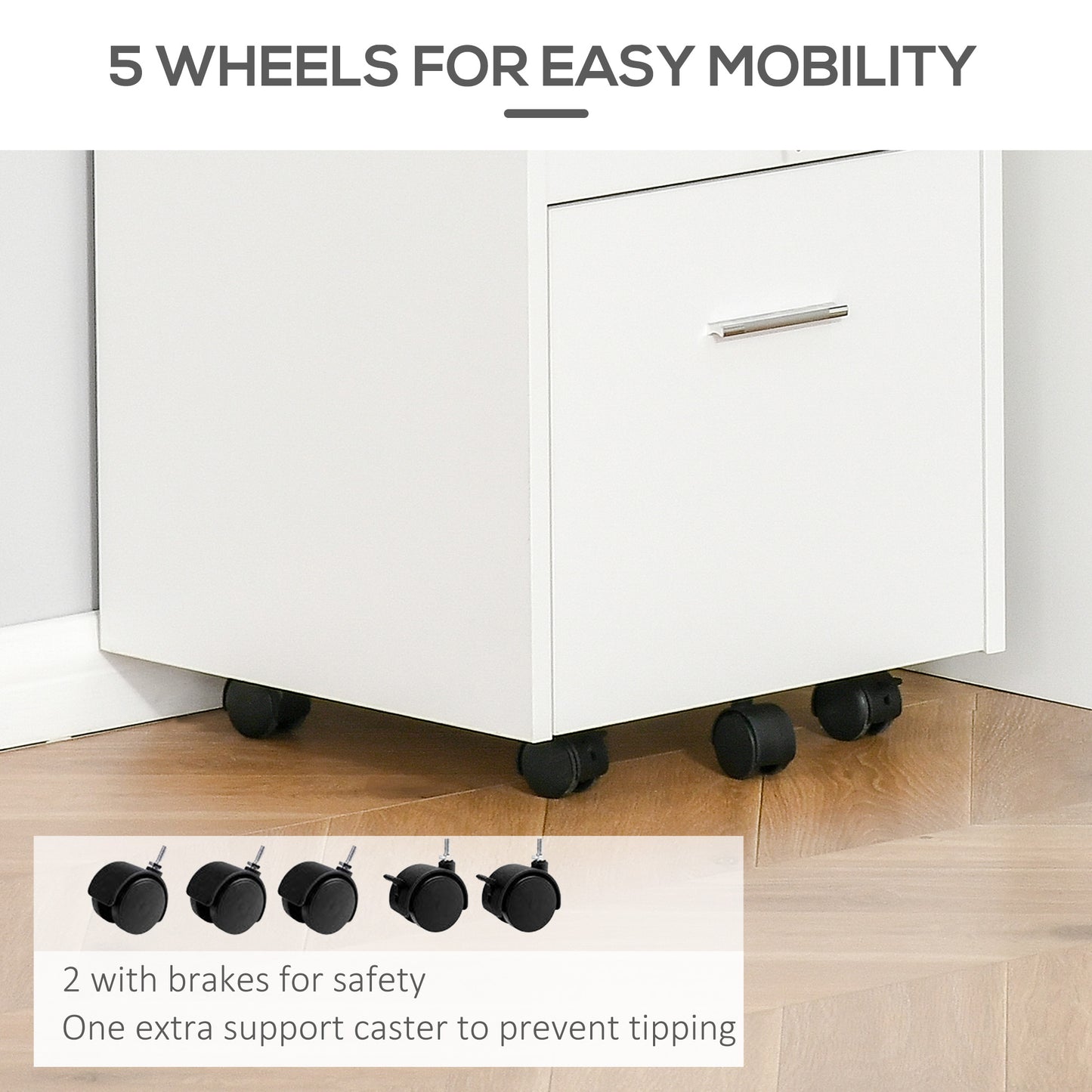 AI62 Decor White Two-Drawer Filing Cabinet with Lock & Wheels by Vinsetto