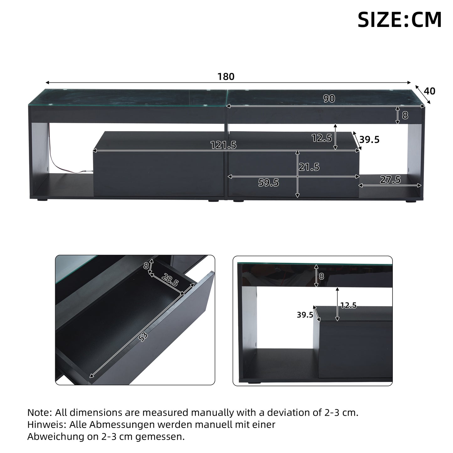 AI62 Decor High Gloss TV Stand with LED & Drawers – 180×40×46cm