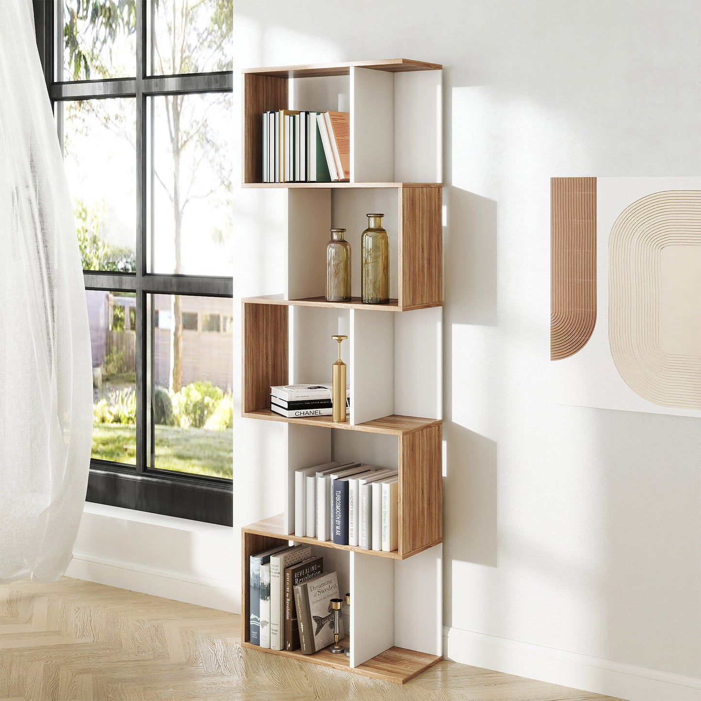 AI62 Decor S-Shaped Wooden Bookcase