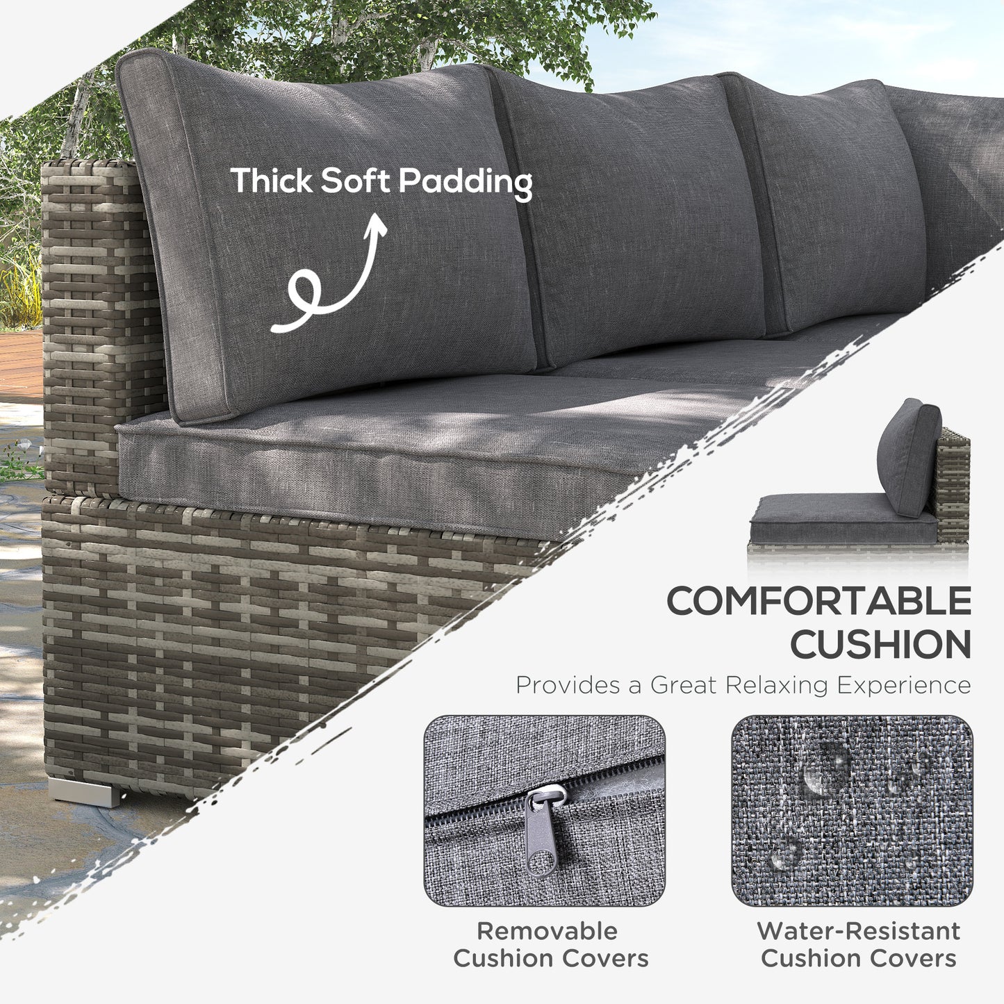 AI62 Decor Armless Rattan Garden Chair with Cushion – Deep Grey