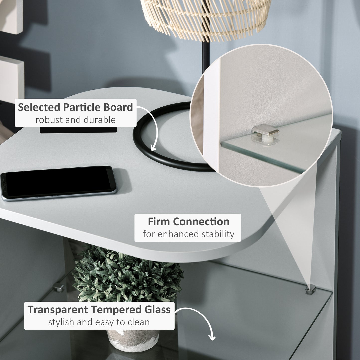AI62 Decor Modern Nightstand with 2 Storage Shelves