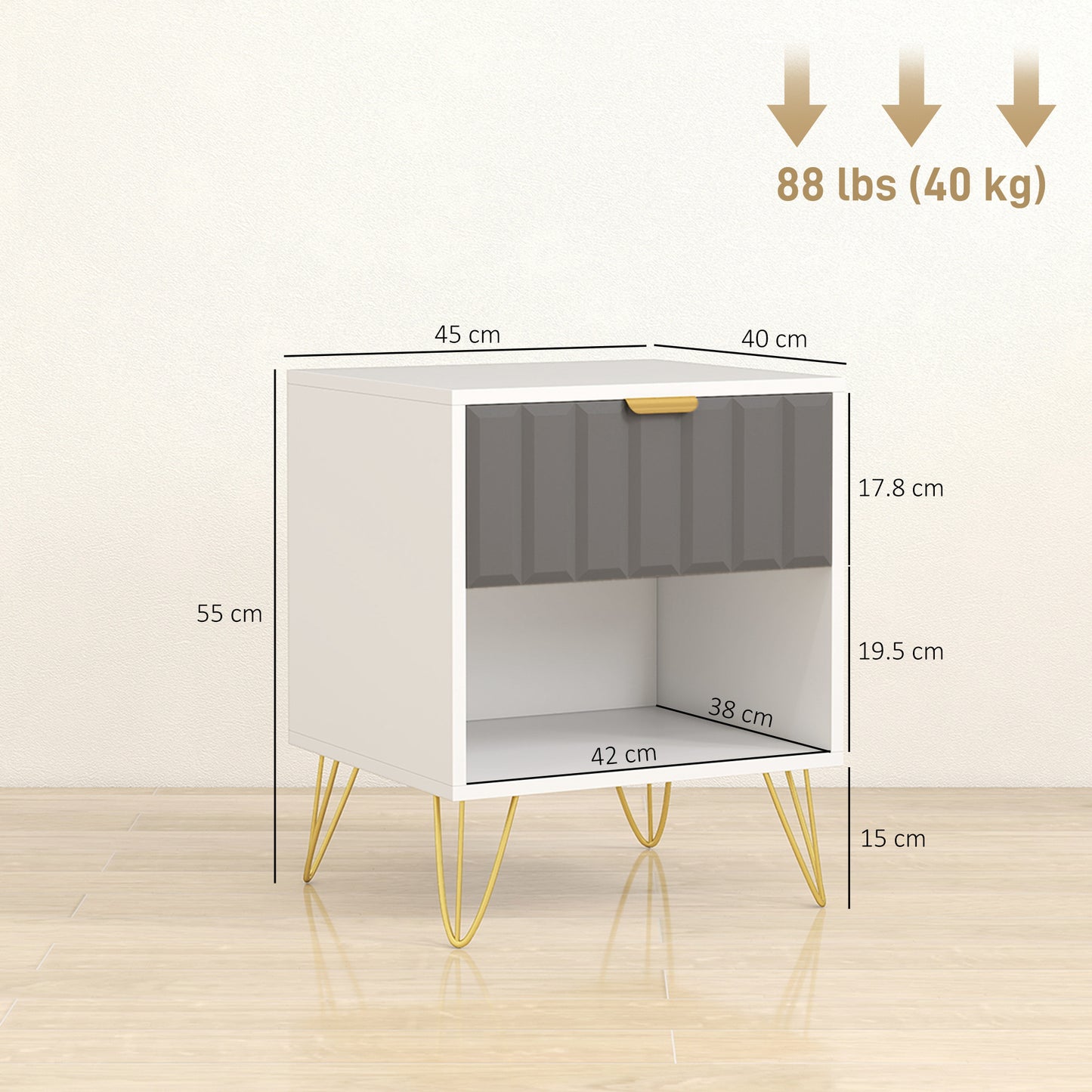 AI62 Decor Modern Bedside Table With Drawer & Open Shelf – White