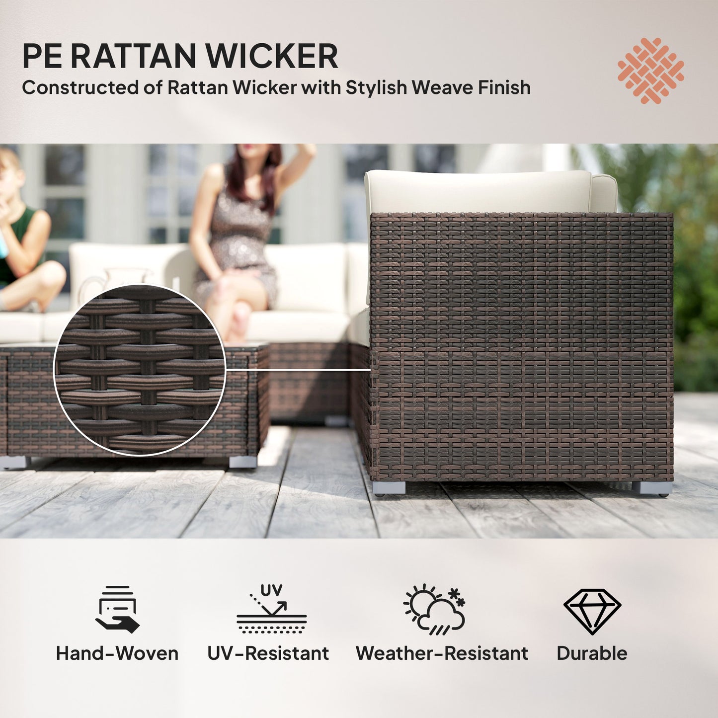 AI62 Decor 8-Piece Rattan Corner Sofa Set – Brown