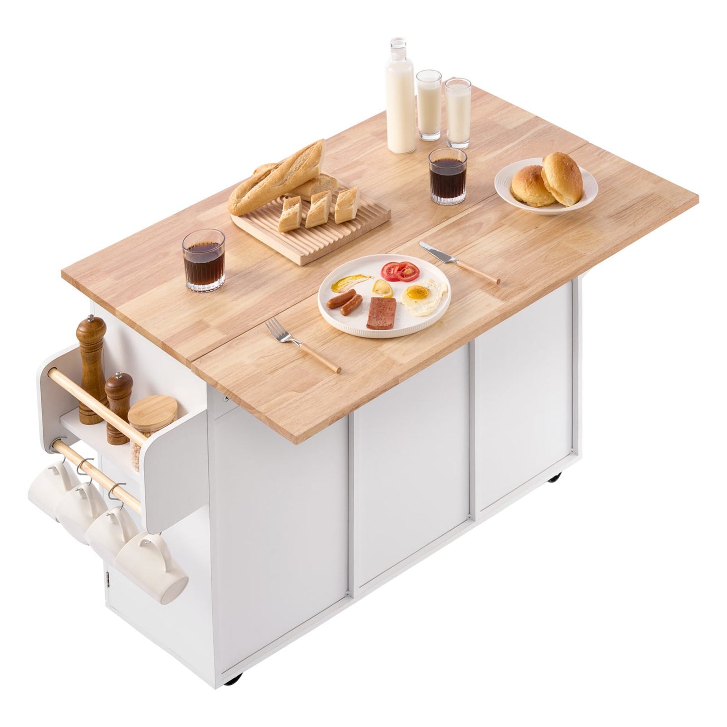 AI62 Decor Kitchen Island Cart 132cm with Storage & Drop Leaf