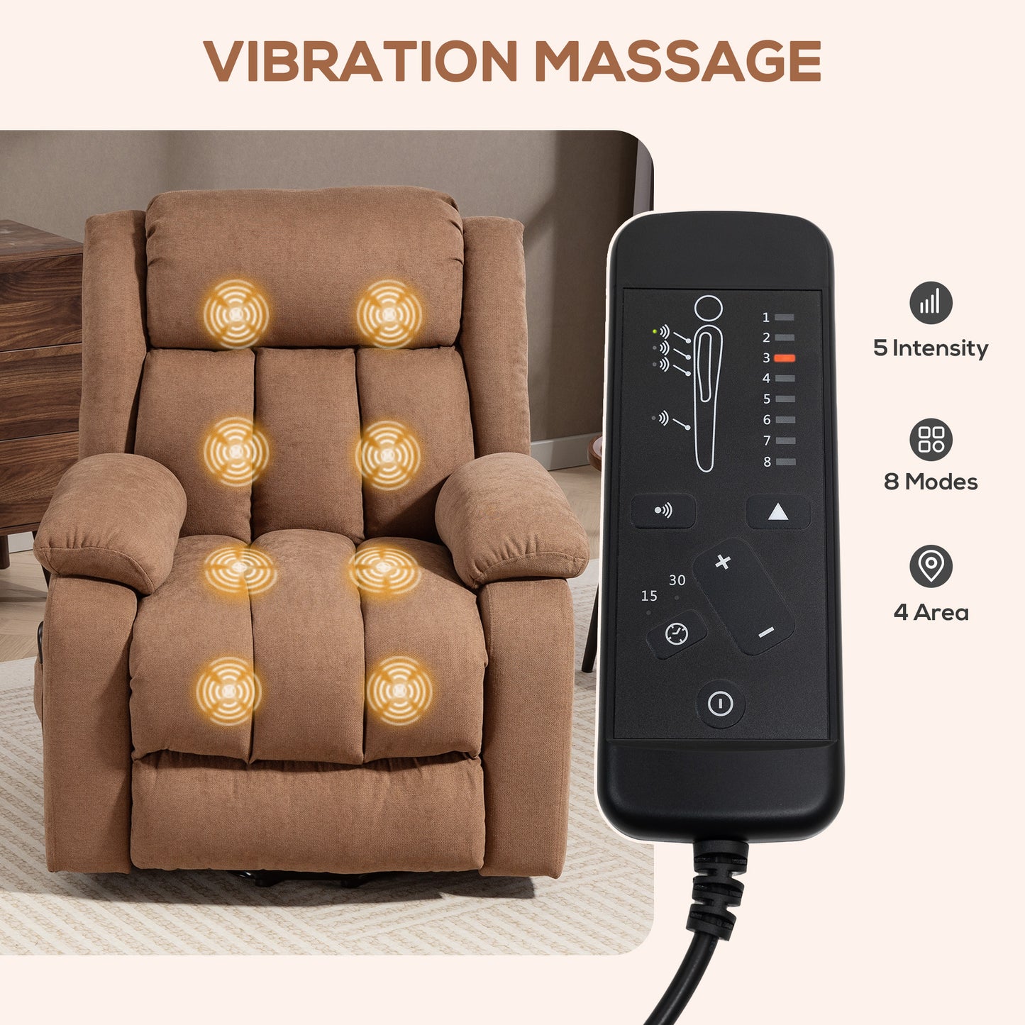 AI62 Decor Overstuffed Power Recliner with Massage & Footrest