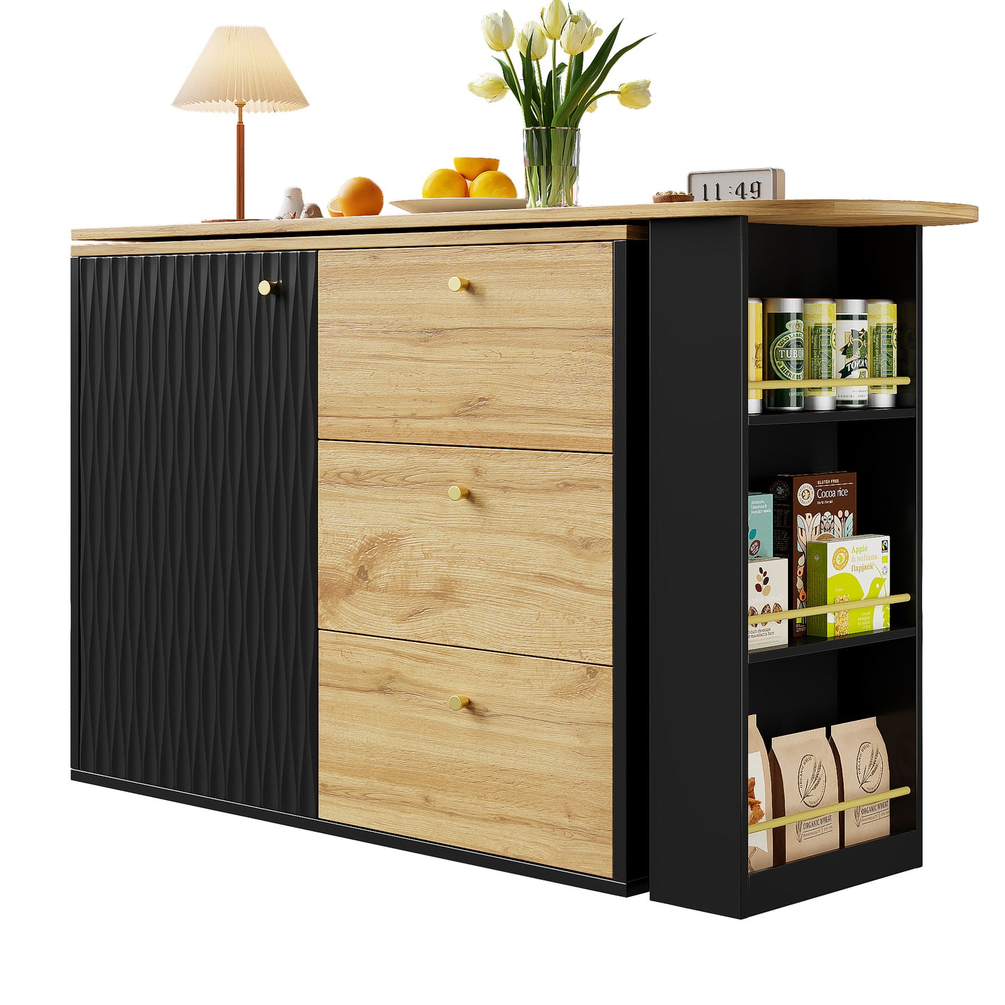 AI62 Decor Extendable Rotating Bar Table with Storage – Wood Grain Finish