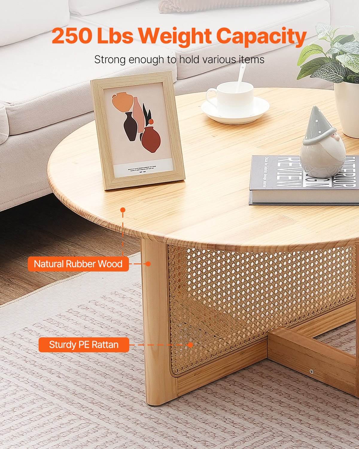 AI62 Decor Modern Boho Woven Rattan Coffee Table for Living Room