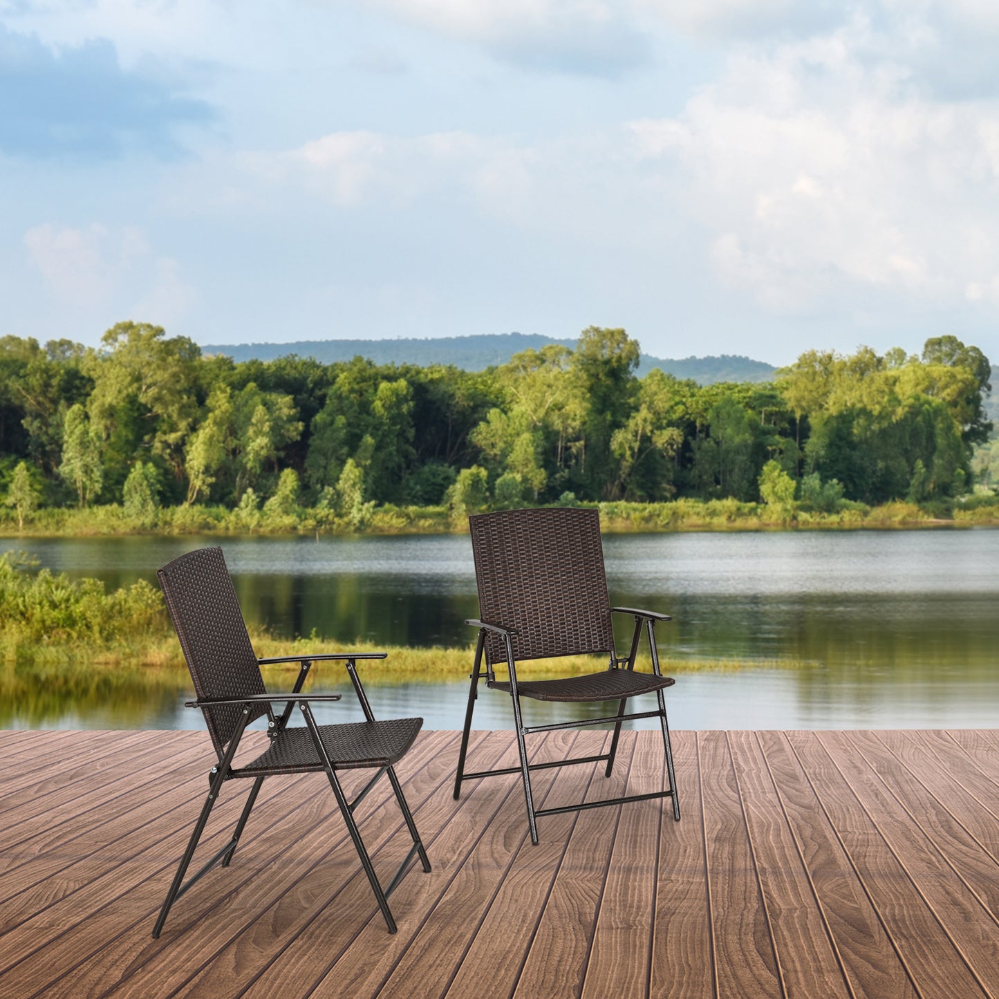 AI62 Decor Set Of Two Folding Rattan Seat Chairs - Brown