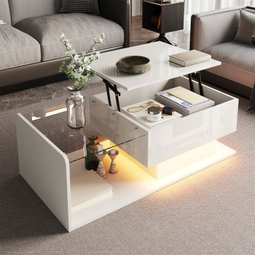 AI62 Decor High-Gloss White Coffee Table with LED Effect