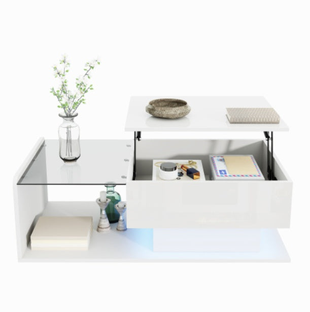 AI62 Decor High-Gloss White Coffee Table with LED Effect