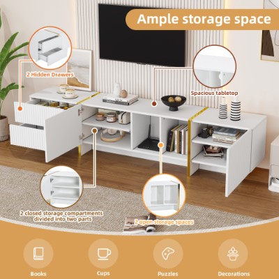AI62 Decor TV Stand for 85" TV with Storage Cabinets & Open Shelves – White