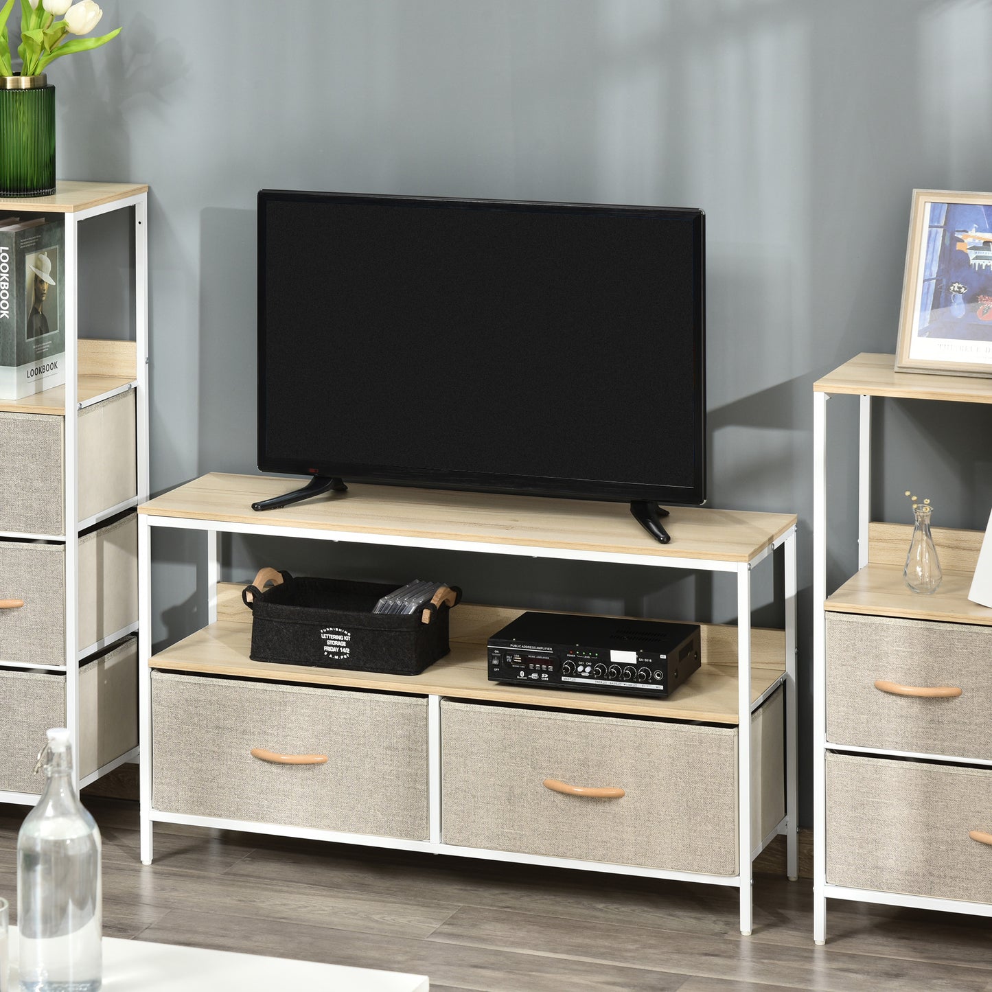 AI62 Decor TV Stand Cabinet With 2 Foldable Drawers - Maple Colour
