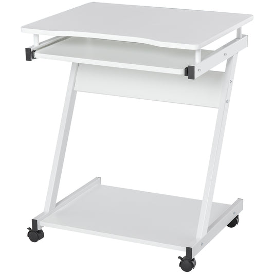 AI62 Decor Mobile Computer Desk with Keyboard Tray – White