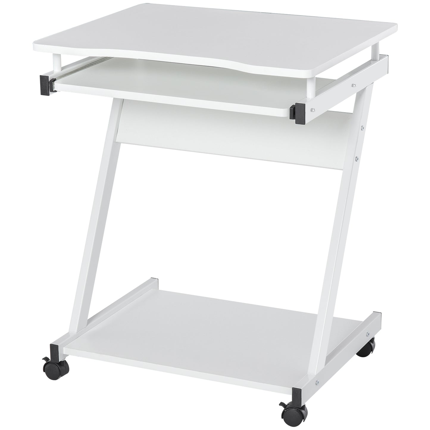 AI62 Decor Mobile Computer Desk with Keyboard Tray – White