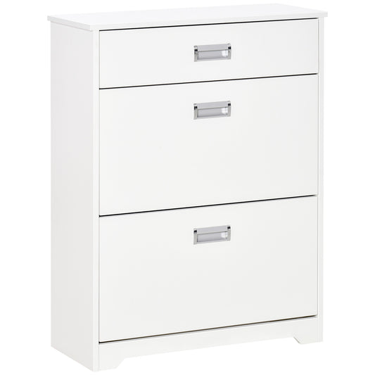 AI62 Decor Slim White Shoe Cabinet with Drawer & Adjustable Shelf – 16-Pair Capacity