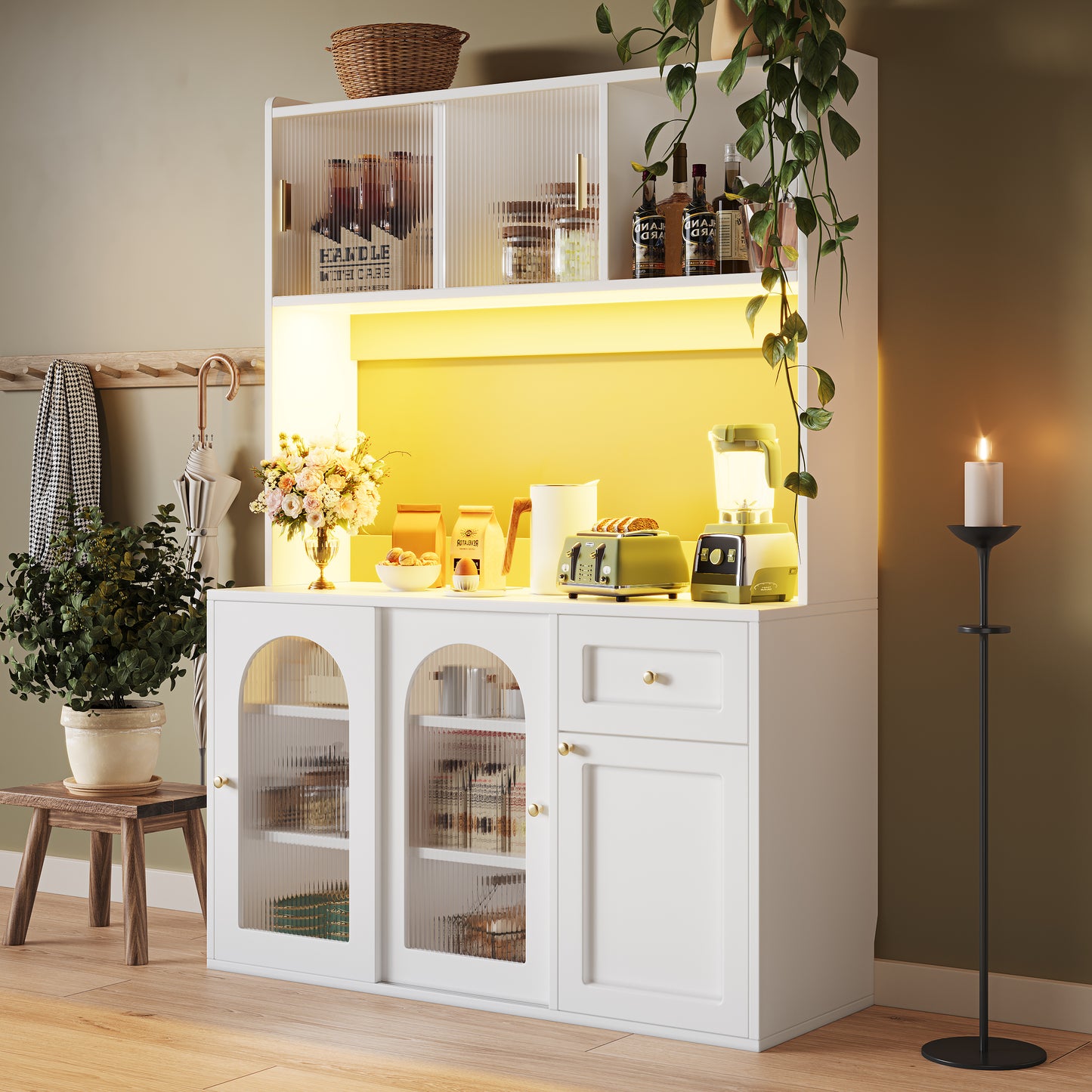 AI62 Decor Modern Tall Display Cabinet with LED Lights
