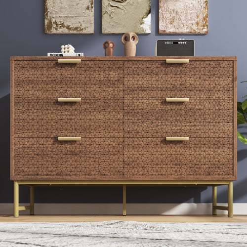 6-Drawer Embossed Sideboard Cabinet for Living Room AI62Decor