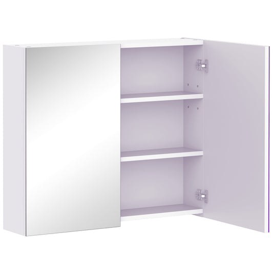AI62 Decor Wall-Mount Bathroom Mirror Cabinet with Adjustable Shelves, Double Door, White