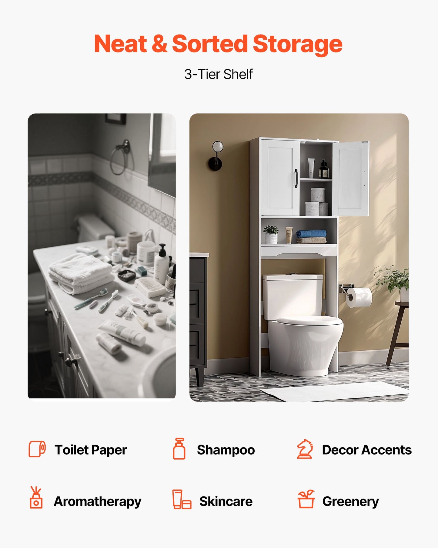 AI62 Decor Space-Saving Toilet Storage Cabinet with Open Shelf