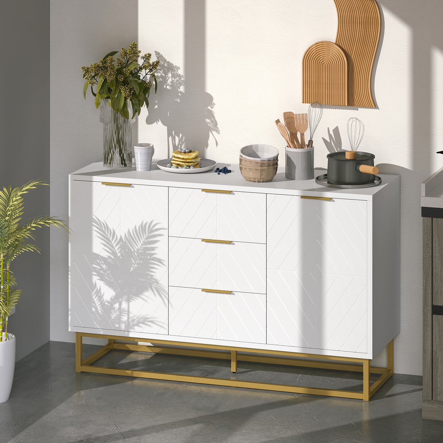AI62 Decor Sideboard With 3 Drawers And Adjustable Shelves For Living Room - White