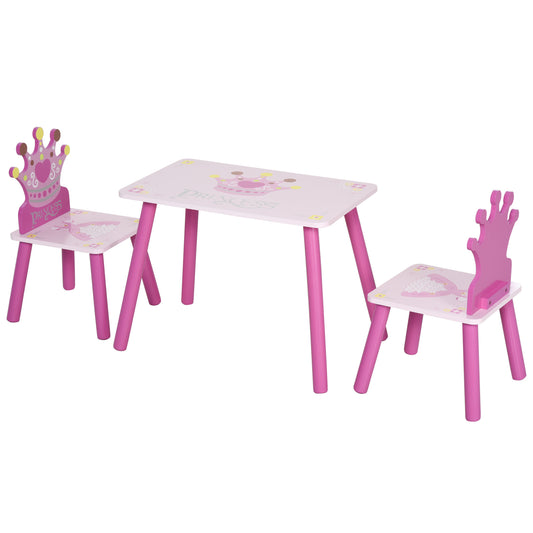 AI62 Decor 3-Piece Kids Princess & Crown Table Chair Set