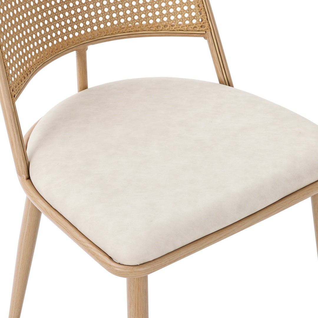 AI62 Decor  Set of 4 Bamboo Kitchen Chairs with PU Seat & Rattan Backrest – Beige