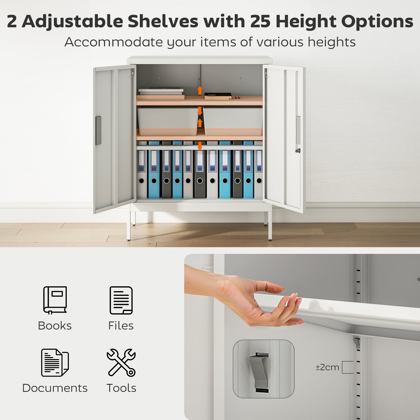 AI62 Decor Metal Storage Cabinet With Lock And Adjustable Shelves - White