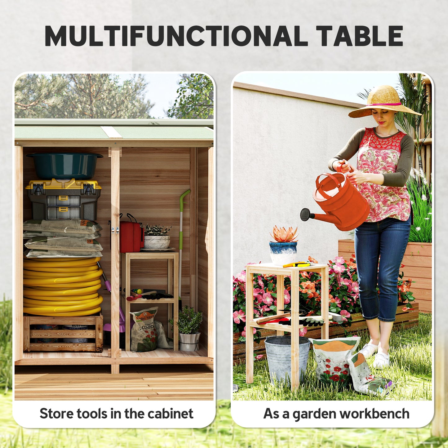 AI62 Decor 140 X 75 Fir Wood Garden Shed, With Asphalt Roof - Natural