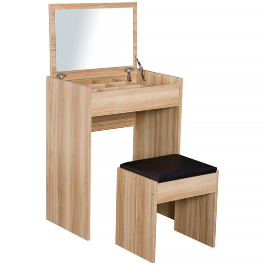 AI62Decor  Wooden Vanity Makeup Table with Mirror & Stool