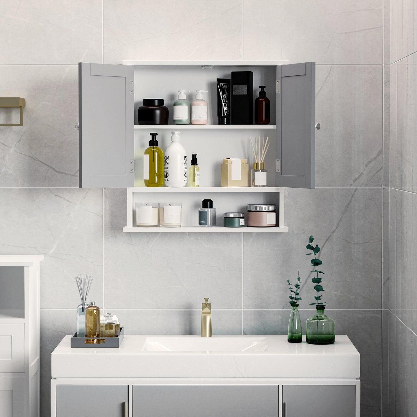 AI62 Decor Kleankin Bathroom Wall Storage Cabinet - Grey