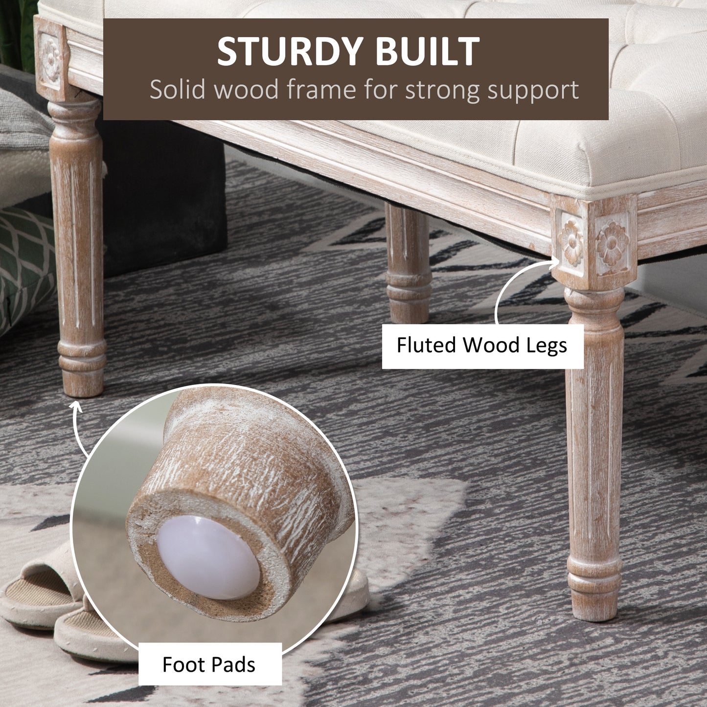 AI62 Decor 80cm Tufted End of Bed Bench – Cream White