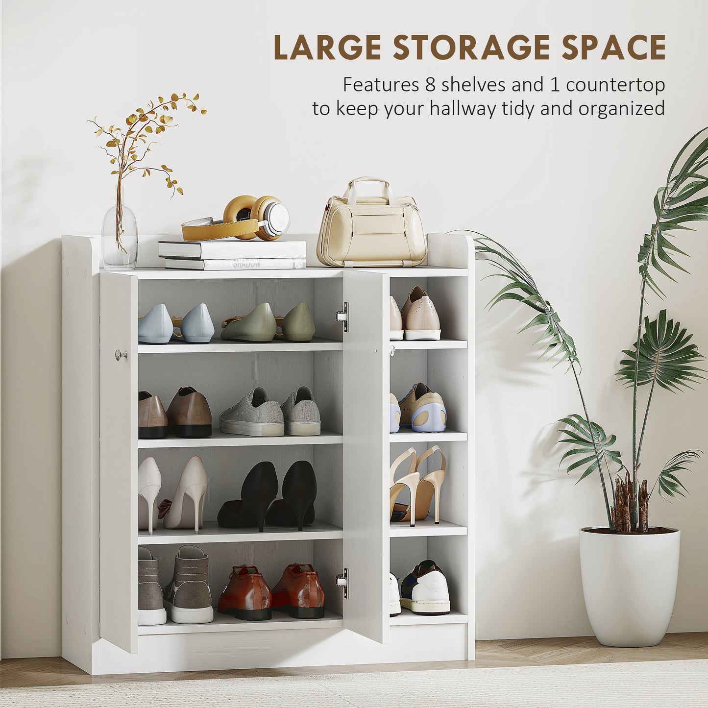 AI62 Decor White Shoe Storage Rack with 4 Shelves and 2 Doors