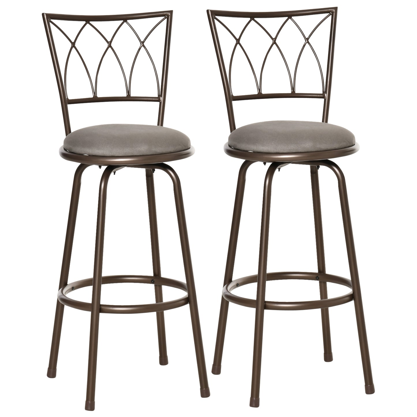 AI62 Decor Set of 2 Swivel Upholstered Bar Chairs with Backrest & Footrest – Bronze