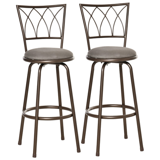 AI62 Decor Set of 2 Swivel Upholstered Bar Chairs with Backrest & Footrest – Bronze