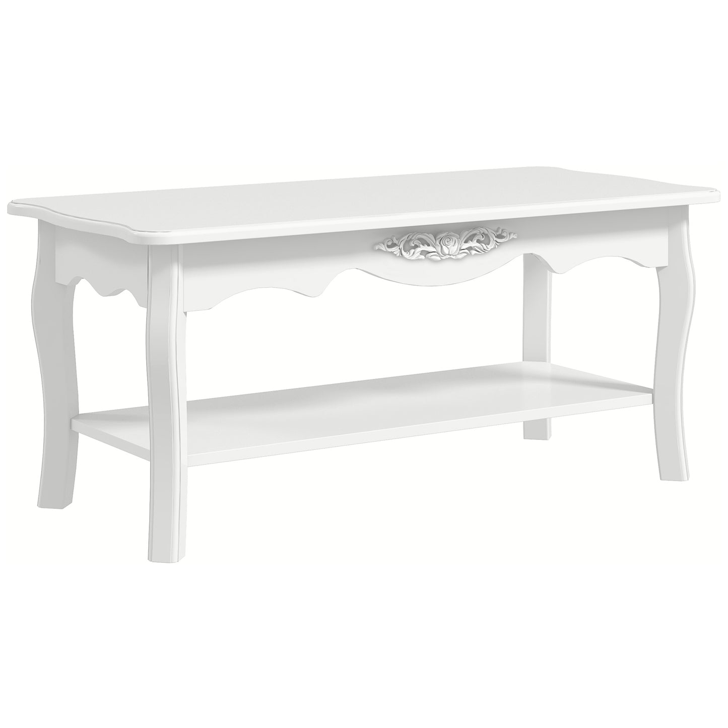 AI62 Decor White Coffee Table with Storage Shelf