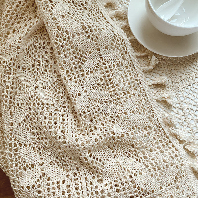 AI62 Decor Cotton Linen Crochet Curtains for Living Room