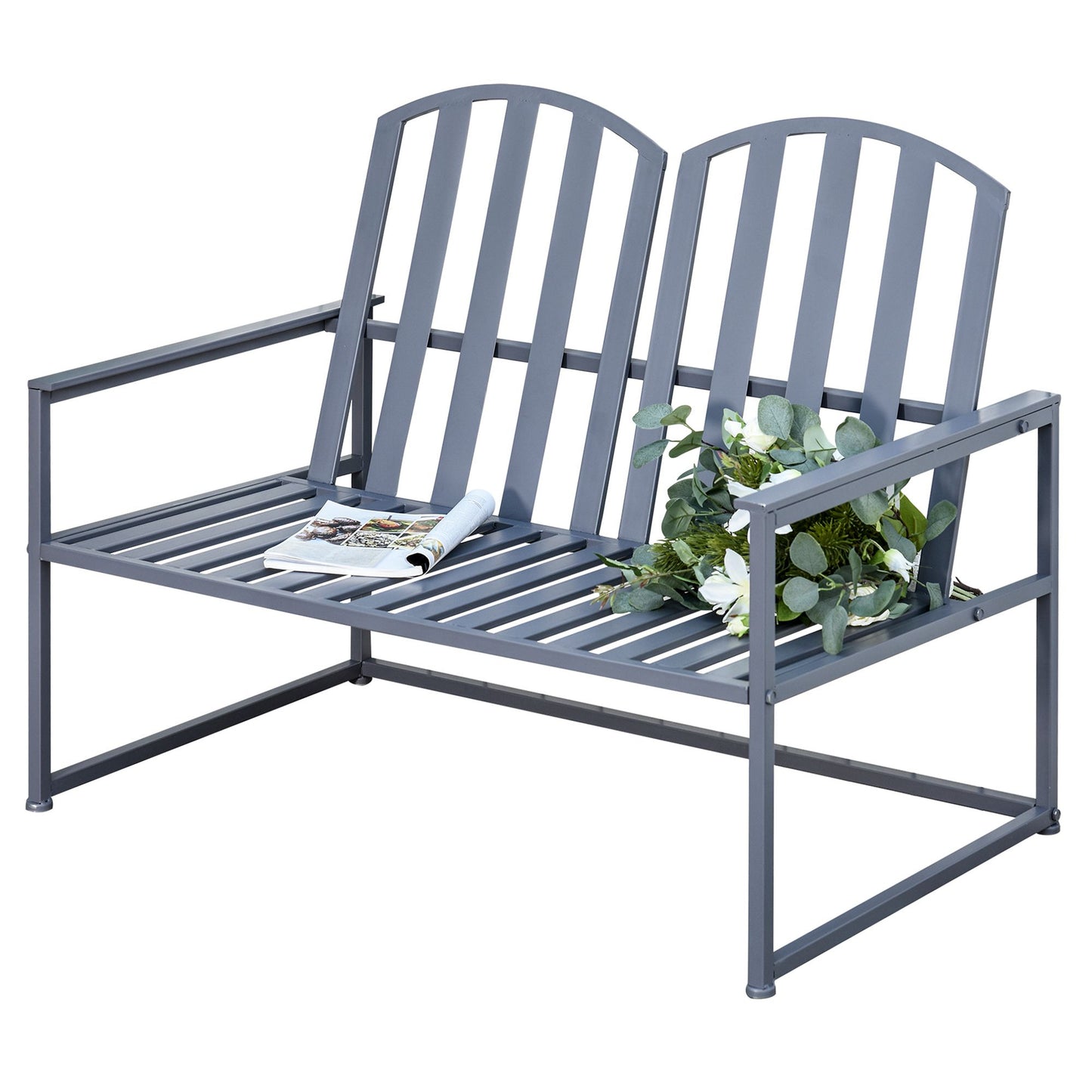AI62 Decor Steel Outdoor Garden Loveseat Bench – Grey