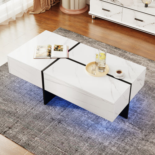 AI62 Decor High Gloss White Marble Coffee Table with LED