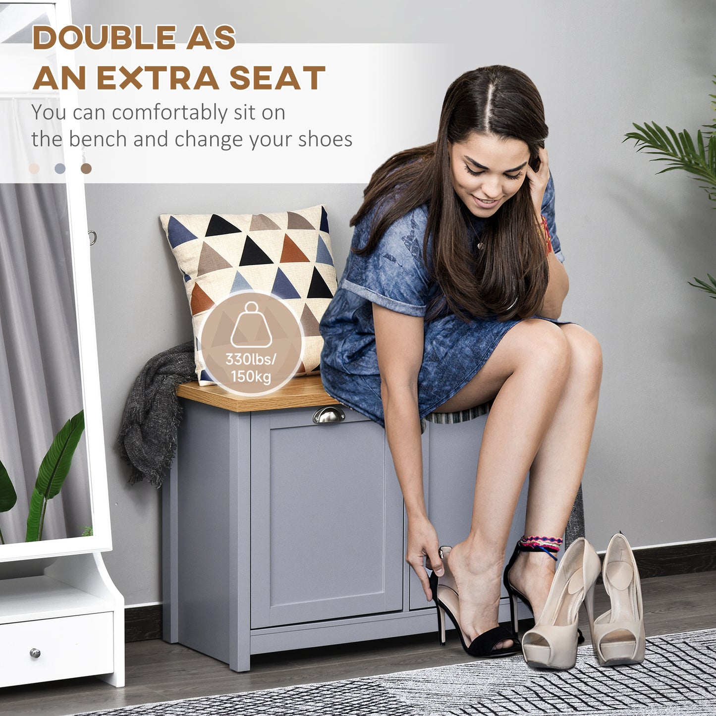 AI62 Decor  Modern Grey Shoe Cabinet with 2 Doors