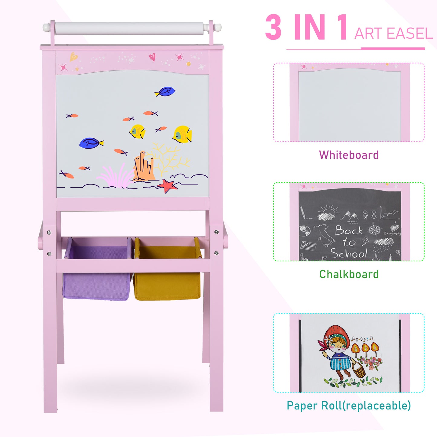 AI62 Decor 3-in-1 Kids Art Easel with Storage – Pink