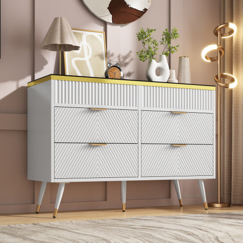 AI62 Decor Sideboard Cabinet with 6 Drawers & Amber Glass