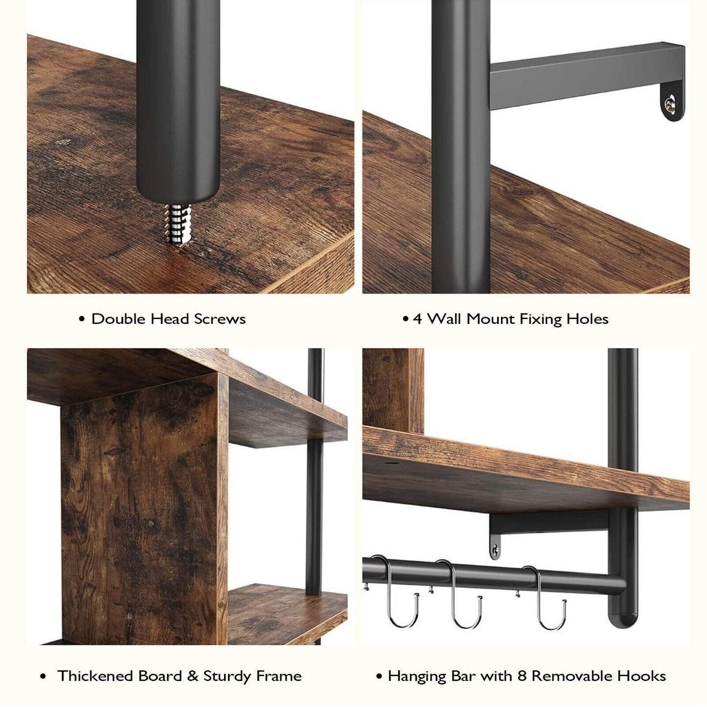 AI62 Decor 3-Tier Floating Wall Shelves with Metal Brackets for Bathroom