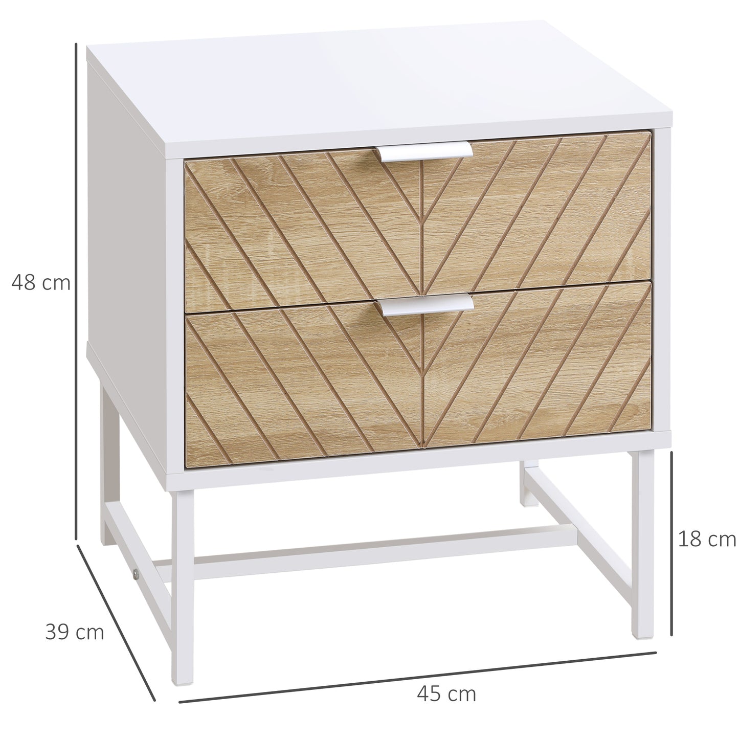 AI62 Decor2-Drawer Bedside Table with Metal Frame – White & Oak